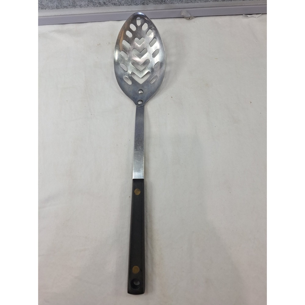 Vintage Slotted Serving Spoon Stainless Steel Chevron Heart Cutouts Taiwan 11.5"